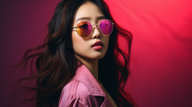 Pink Perfection: Korean Model Glows Against Hot Pink, generative ai