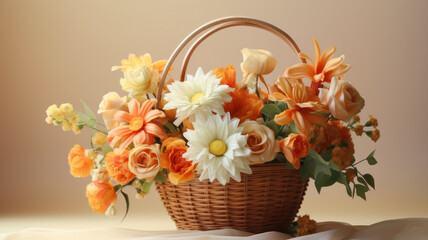 Fototapeta na wymiar flowers in a basket on nature background copy space