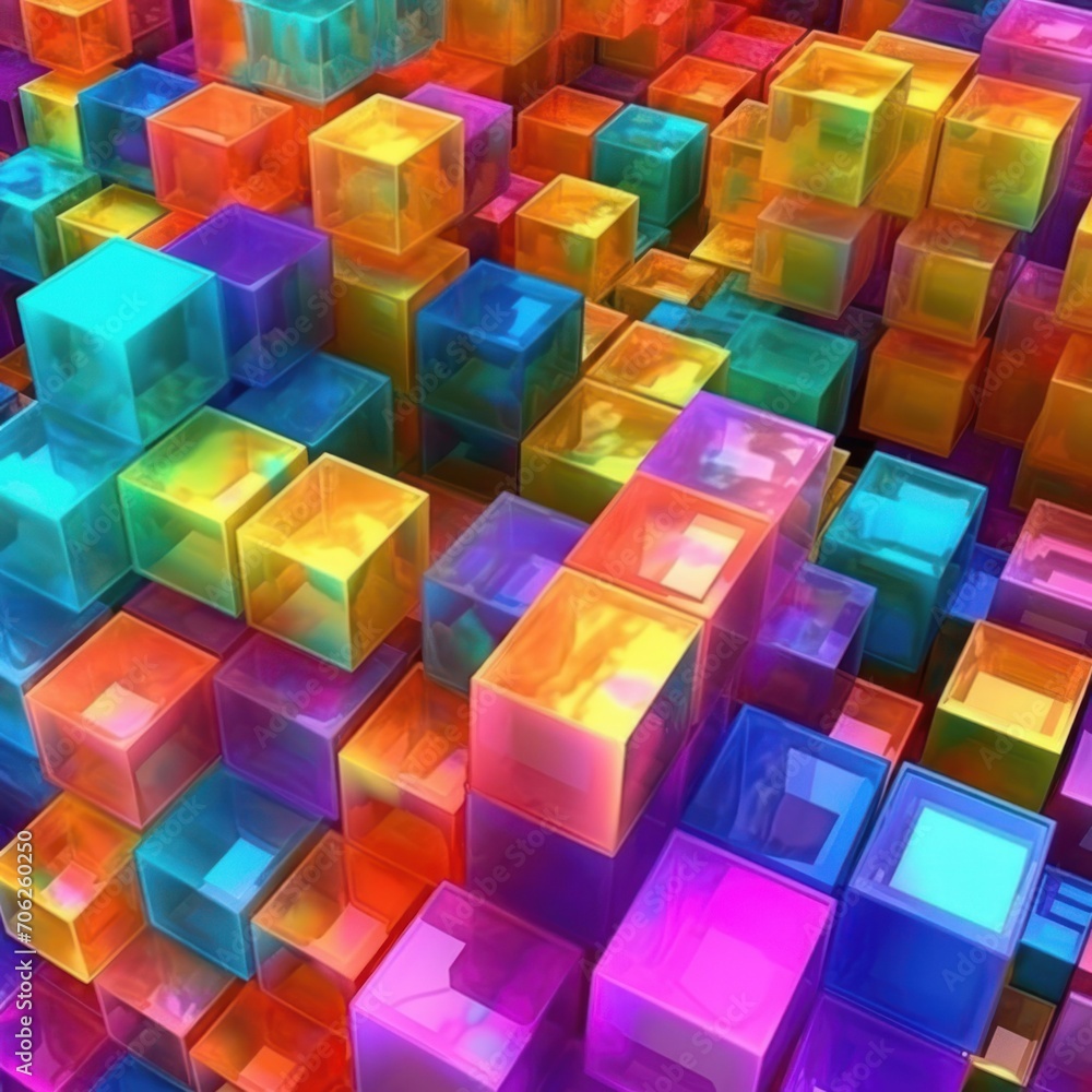 Poster a dynamic background with a collection of neon geometric shapes, presenting a futuristic and digital