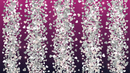 Realistic Background with Confetti of Hearts Glitter Particles. St. Valentine Day. Celebration pattern. Light Spots. Explosion of Confetti. Glitter Vector Illustration. Design for Banner.