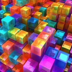 Obraz premium A dynamic background with a collection of neon geometric shapes, presenting a futuristic and digital aesthetic.