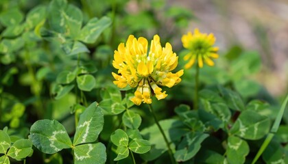 Clover flowering in the garden, with copy space
