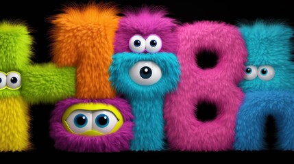 A group of colorful fuzzy monsters with eyes