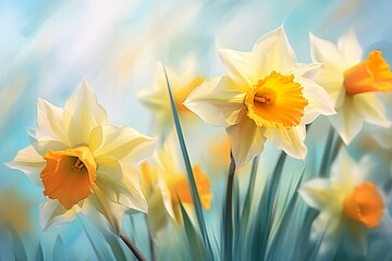 beautiful daffodils with blurry background generative ai