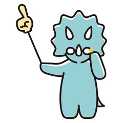 眼鏡をかけて指差し棒で左上を指し示すベビートリケラトプスのイラスト