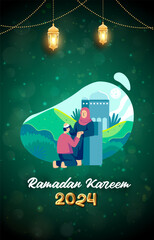 ramadan 2024 banner with black and green background design