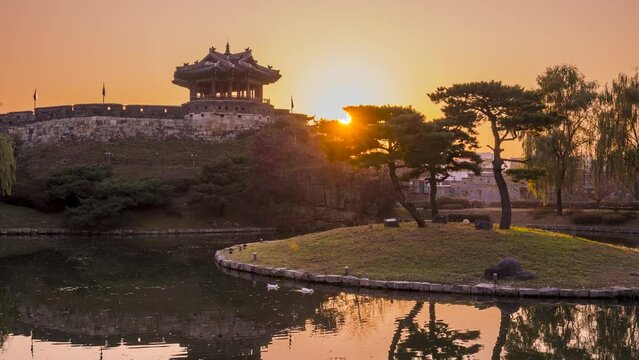 Time lapse, beautiful view of Dongbuklu and Yongyeon with the sun setting