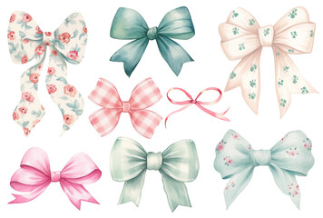 Pink Teal and Lilac Girly Ribbon Bows - obrazy, fototapety, plakaty