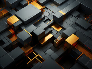 Elegant Black and Gold Geometric Background with Metal Effect. Futuristic Background