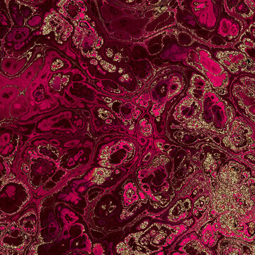 Burgundy colour stone texture. Red Marble with gold veins. Fractal digital Art Background. High Resolution. Can be used for background or wallpaper