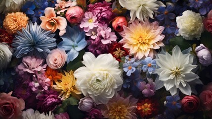 A picturesque scene of a diverse array of flowers forming a captivating floral background.
