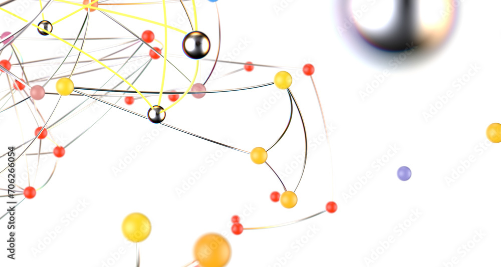 Fototapete Abstract 3d rendering of network concept. Modern background. Futuristic shape with spheres and lines. Design for poster, cover,