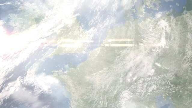 Zoom in from space and focus on Armentieres, France. 3D Animation. Background for travel intro. Elements of this image furnished by NASA	