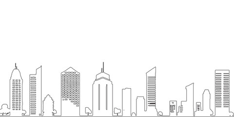 hand drawn skyscrapers, urban building outline. minimalist city with lines.