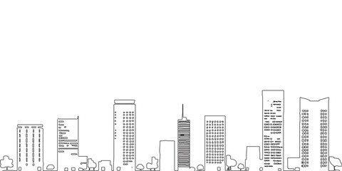 hand drawn skyscrapers, urban building outline. minimalist city with lines.