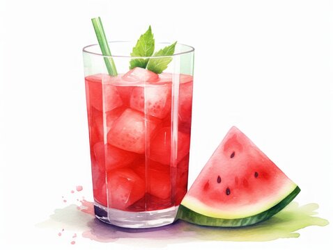Refreshing glass of strawberry and watermelon juice on white background AI Generated