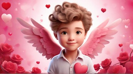 Fototapeta premium Pictures for Valentine's Day Cupid and pink heart