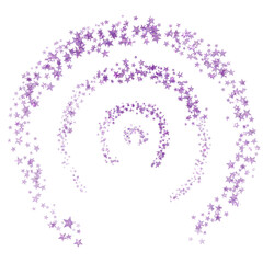 Purple glitter spiral. Purple sparkle confetti. Spiral frame on transparent background.