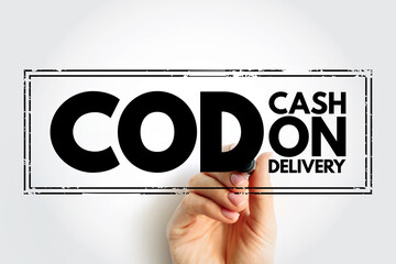 COD Cash On Delivery - sale of goods by mail order where payment is made on delivery rather than in advance, acronym text concept stamp - obrazy, fototapety, plakaty