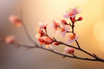 close up of beautiful cherry blossom flowers against blur background generative ai