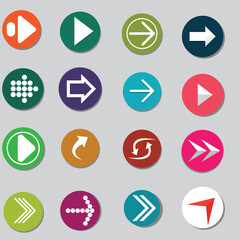 Arrow sign icon set. Simple circle shape internet button on gray background. Contemporary modern style. This vector illustration web design elements saved 10 eps