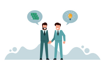 Business partners join hands to reach success. Businessman handshake. Contact between business partners. Discussing trade agreements. Business Concept. Vector illustration flat design style