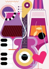 Door stickers Abstract Art Cocktails, Guitar and Piano