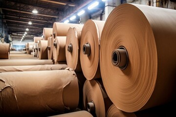 Factory producing rolls of paper from raw materials. Generative AI