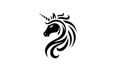 unicorn or mythology creatures mascot beautiful logo design , silhouette , mascot black and white logo