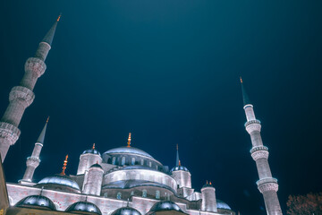 Sultanahmet Camii or Sultan Ahmed or Blue Mosque view at night