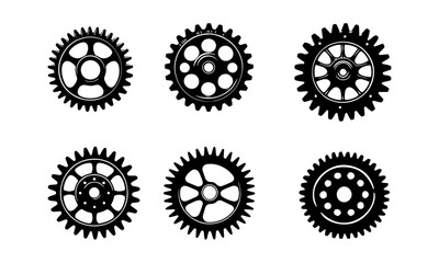 detailed silhouette of a cogs , gear icons , black and white silhouettes set