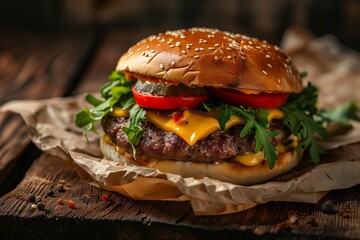Advertising photo of cheeseburger.