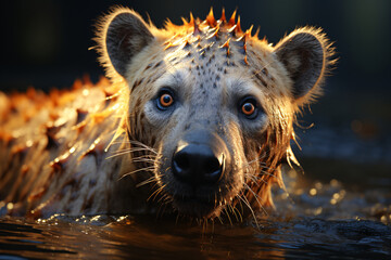 Realistic photo of the hyena's ferocious face
