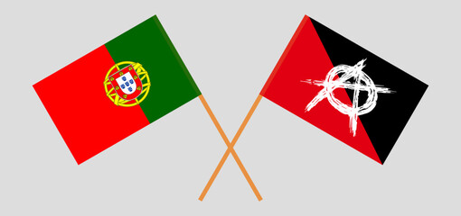 Crossed flags of Portugal and anarchy. Official colors. Correct proportion