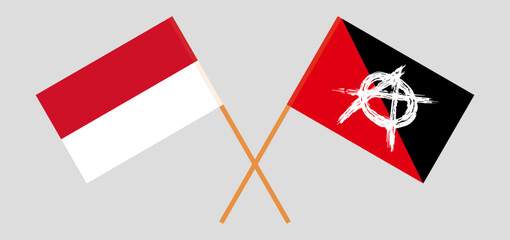 Crossed flags of Indonesia and anarchy. Official colors. Correct proportion