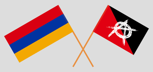 Crossed flags of Armenia and anarchy. Official colors. Correct proportion