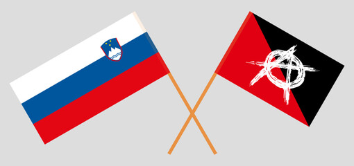 Crossed flags of Slovenia and anarchy. Official colors. Correct proportion