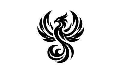 PHEONIX mascot dominant , sleek logo design , silhouette , mascot black and white logo - obrazy, fototapety, plakaty