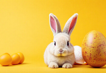 Fototapeta na wymiar easter bunny and eggs isolated on plain background