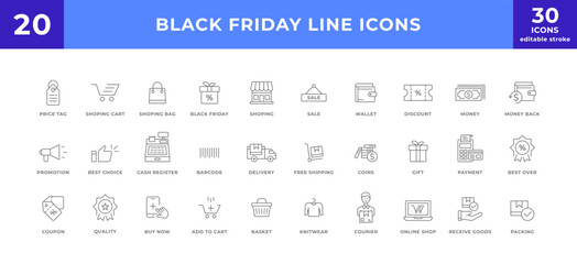 Fototapeta na wymiar Black Friday Sale line icon set collection. modern simple web sign, symbol icon.