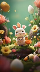 Obraz na płótnie Canvas spring flowers and butterflies beautiful spring wallpapers, in the style of adorable toy sculptures, carved animal figures, detailed character design - generative ai
