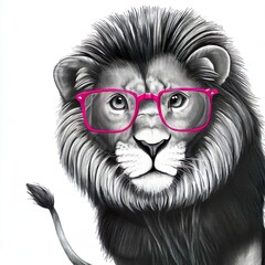 Animal with glasses, lion with glasses, lion, lion print, animal print, printable art, pet print, pet portrait, animal wall art, lion art