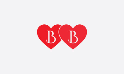Hearts shape BB. Red heart sign letters. Valentine icon and love symbol. Romance love with heart sign and letters. Gift red love