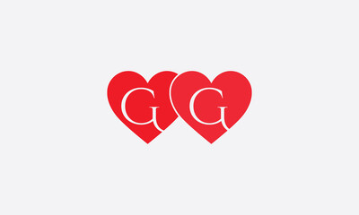 Hearts shape GG. Red heart sign letters. Valentine icon and love symbol. Romance love with heart sign and letters. Gift red love