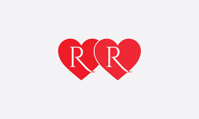 Hearts shape RR. Red heart sign letters. Valentine icon and love symbol. Romance love with heart sign and letters. Gift red love