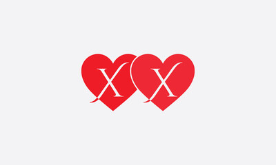 Hearts shape XX. Red heart sign letters. Valentine icon and love symbol. Romance love with heart sign and letters. Gift red love