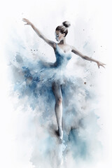 Naklejka premium Ballerina dance painted in watercolor on textured paper. Digital watercolor painting