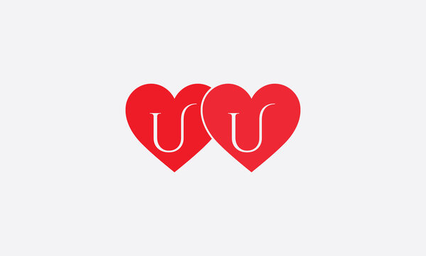 Hearts shape UU. Red heart sign letters. Valentine icon and love symbol. Romance love with heart sign and letters. Gift red love