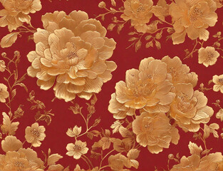 Chinese Golden flowers seamless pattern