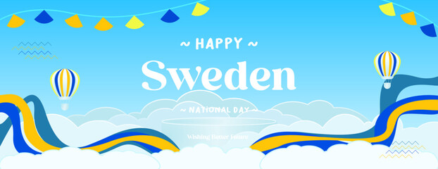 Swedish National Day banner in modern colorful geometric style. Sweden National Independence Day greeting card design with typography. Vector illustration for national holiday celebration party